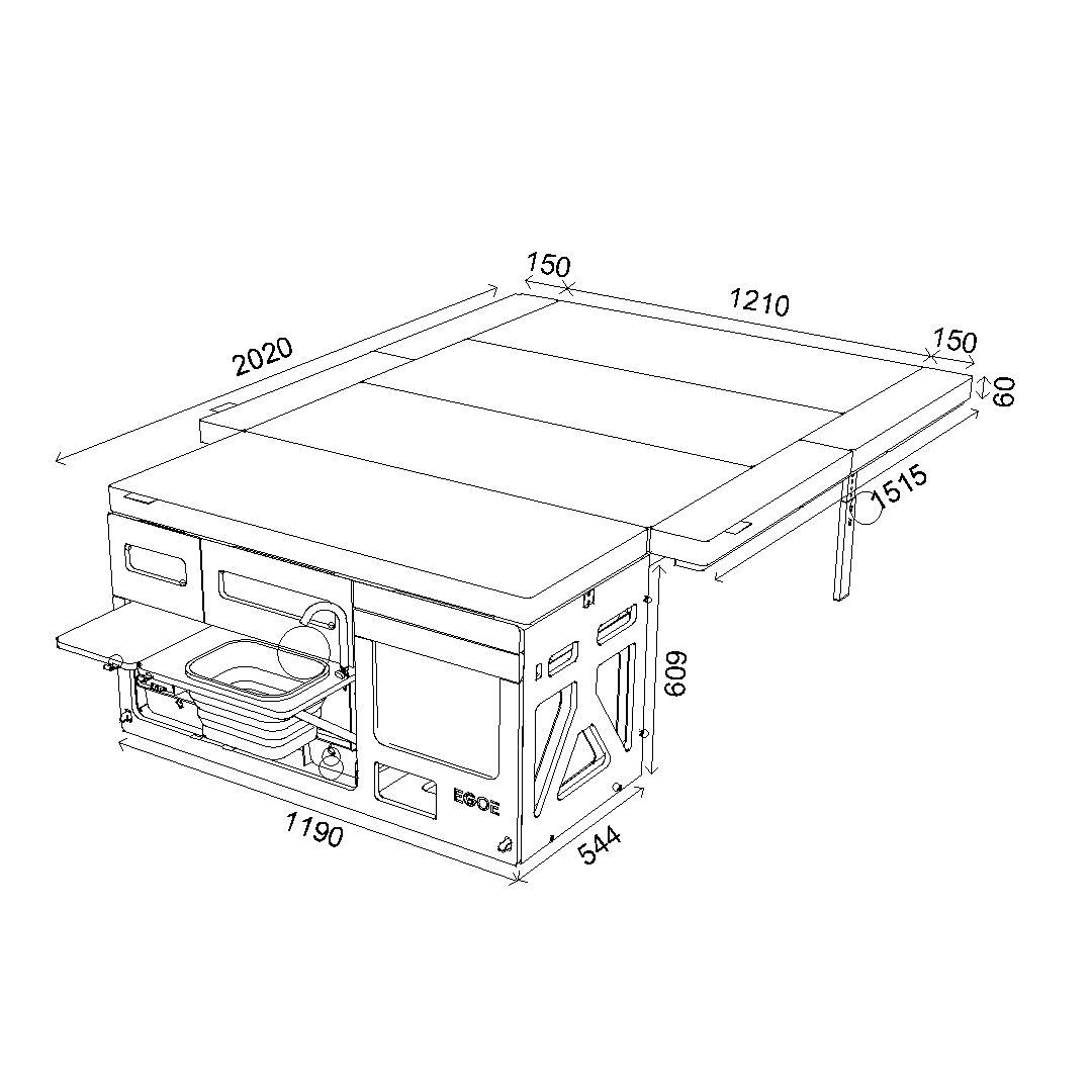 Campingmodull Nestbox Roamer 500 Complete set+ En campingmodul som är anpassad för att passa bilens baggageutrymme, med en bekväm säng, förvaringsutrymmen, en inbyggd kök med gasolspis och vattentank för en bekväm utomhusupplevelse.