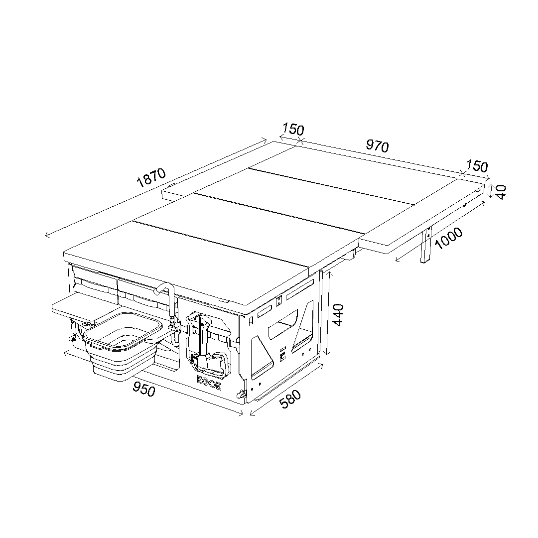 Campingmodull Nestbox Supertramp 300 Complete set+ En campingmodul som är anpassad för att passa bilens baggageutrymme, med en bekväm säng, förvaringsutrymmen, en inbyggd kök med gasolspis och vattentank för en bekväm utomhusupplevelse.