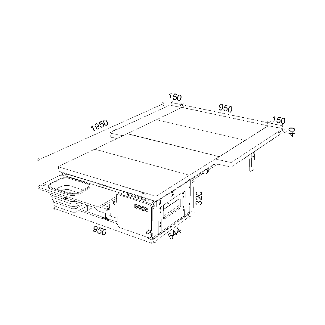 Tramp 250 Complete set+ En campingmodul som är anpassad för att passa bilens baggageutrymme, med en bekväm säng, förvaringsutrymmen, en inbyggd kök med gasolspis och vattentank för en bekväm utomhusupplevelse.